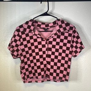 Rue 21 checkered button up t-shirt.